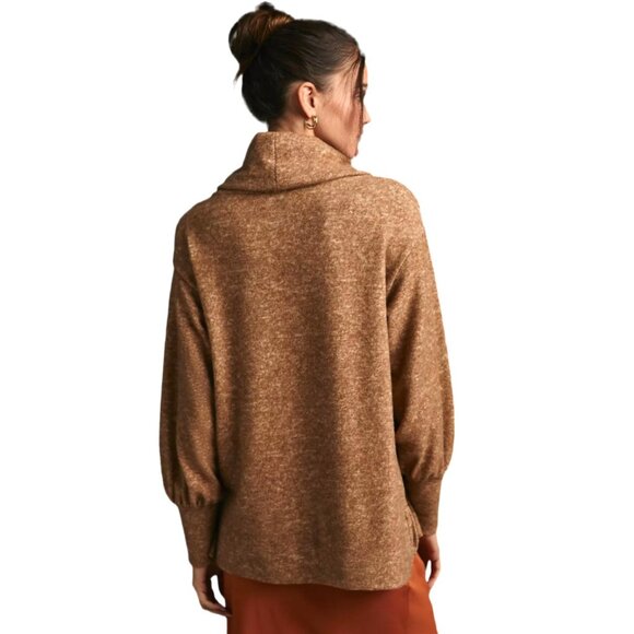 Maeve Anthropologie Soft Knit Cowl Neck Sweater Tan Bishop Sleeve Size L - Picture 4 of 16